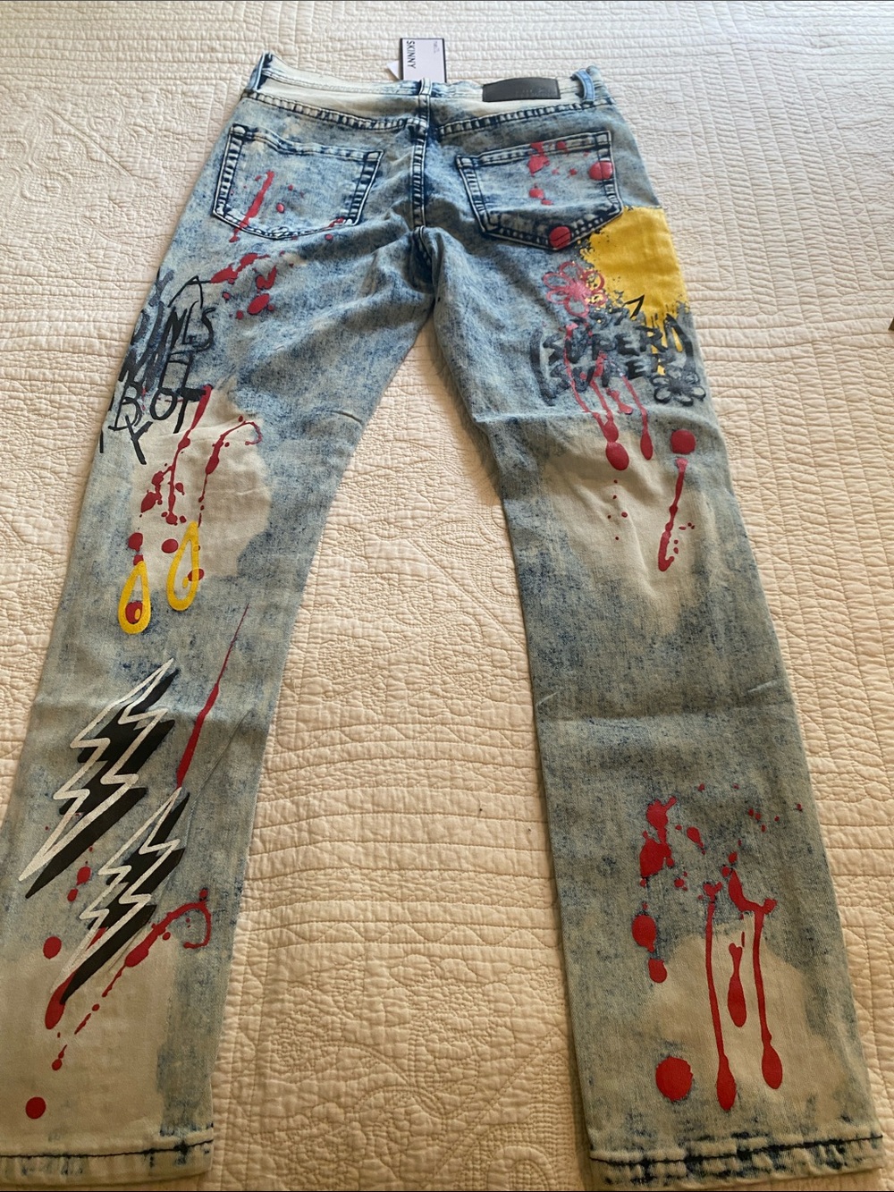Rue21 Paint-Splatter COOL GRAFFITI Graphic Acid Wash SKINNY Jeans NWT Size 28x30 - Picture 8 of 13